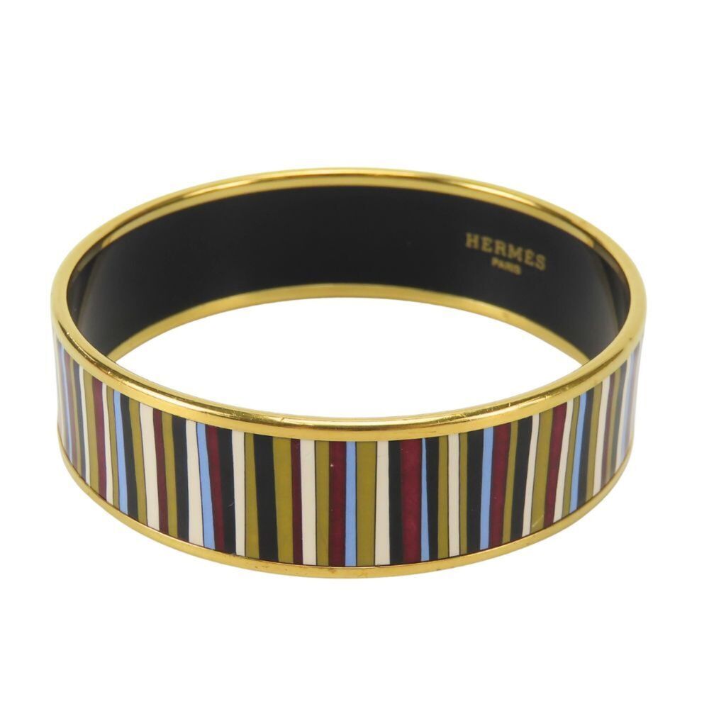 Hermes Bracelet Email GM Stripe Metal Enamel Multicolor Bangle for Women HERMES